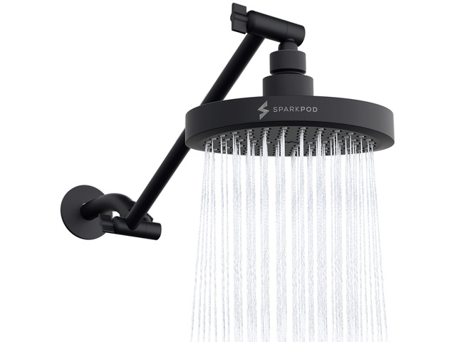 6' Round Rain Shower Head with 11' Shower Arm Shower Head & Extension Arm Combo, Height Adjustable, High Pressure Performance, Easy 1-Minute...