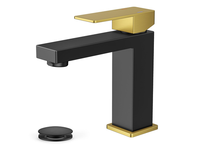 Bathroom Faucet 1 Hole, Single Handle Vanity Faucets Black and Gold For 1 or 3 Hole 4 Inch Centerset Sink, with Pop-up Drain, NSF61 Certificate,...