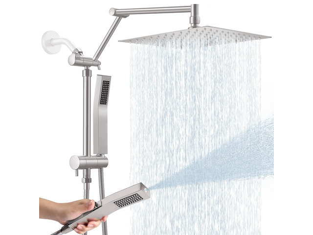 All Metal 10 Inch Rain Shower Head with Handheld Spray Combo, High Pressure Waterfall Rainfall Square Shower Heads with 16' Adjustable Extension...