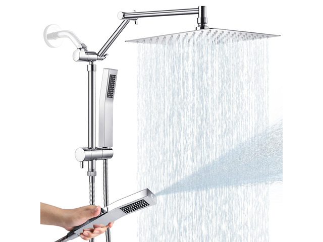 All Metal 12 Inch Rain Shower Head with Handheld Spray Combo, High Pressure Waterfall Rainfall Square Shower Heads with 16' Adjustable Extension...