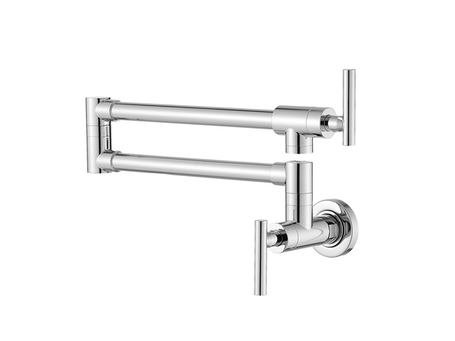Pot Filler Chrome Kitchen Stove Faucet 26.6 inch Pot Filler Faucet Wall Mount with Double Joint Swing Arm Two Handles NPT