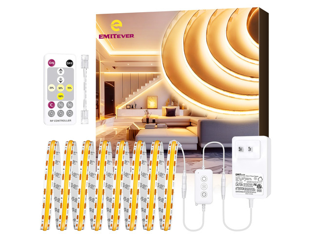 Warm White COB Strip Light Kit 2700K,16.4ft 2400LEDs,24V Dimmable CRI 90+,305+LM/ft,ETL 48W power supply & remote included,UL listed Strip for...
