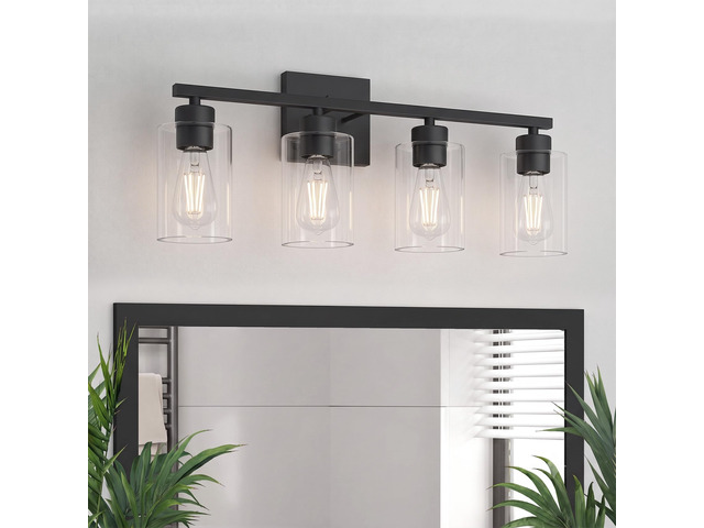 4 Light Bathroom Vanity Light - Matte Black Bathroom Light Fixtures UL Certification, Round Light Fixture Over Mirror, Farmhouse Light Fixtures for...