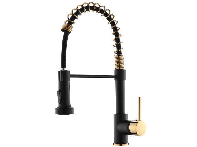 Black and Gold Kitchen Faucet with Pull Down Sprayer,Single Handle Spring Sink Faucets,Dual Function Spray & Stream,360° Rotation,16' Height,for...