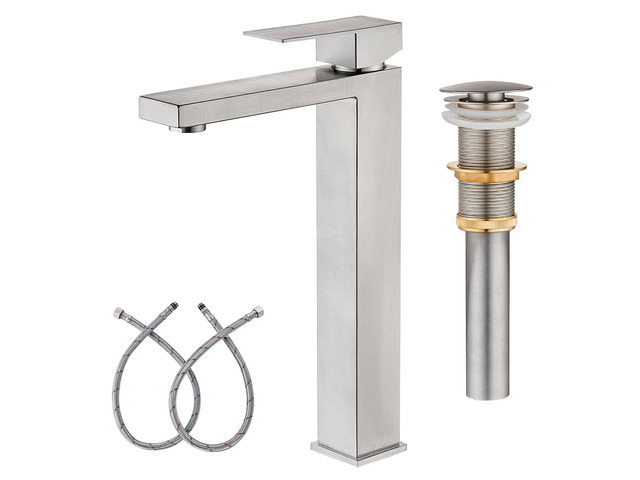 Vessel Sink Faucet Brushed Nickel 1 Hole Single Handle Tall Faucets Vanity Modern Utility Rv Laundry Bath Restroom Mixer Tap with Metal Pop Up...