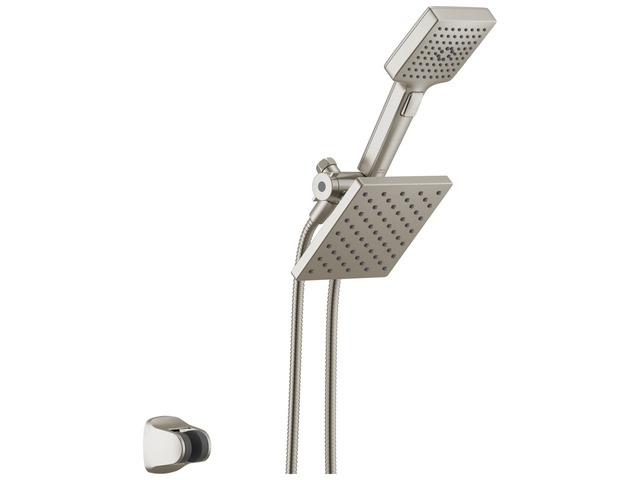 Square 2-in-1 Dual Shower Head with 4-Setting HandHeld Spray, Brushed Nickel Detachable Double Shower Head with Hose, Showerhead, 1.75 GPM Flow...