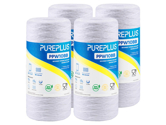 10 Micron 10 x 4.5 Whole House Water Filter for Well Water 4 Pack Compatible with WPX5BB97P, PC10, CW5-BBS, 355215-45. 10 Micron 10 x 4.5 Whole...