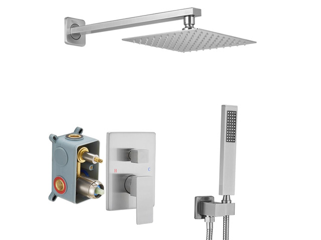 Brushed Nickel Shower System Bathroom Luxury Rain Mixer Shower Combo Set Wall Mounted Rainfall Shower Head System Shower Faucet Rough-in Valve Body...