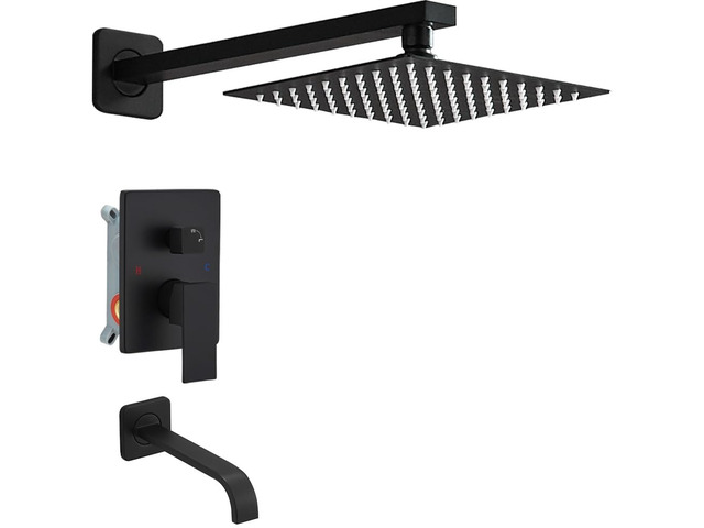 Matte Black Shower Faucet Set with Tub Spout Bathroom Luxury Rain Mixer Shower Head System Wall Mounted Shower Faucet Complete, Single Handle Tub...