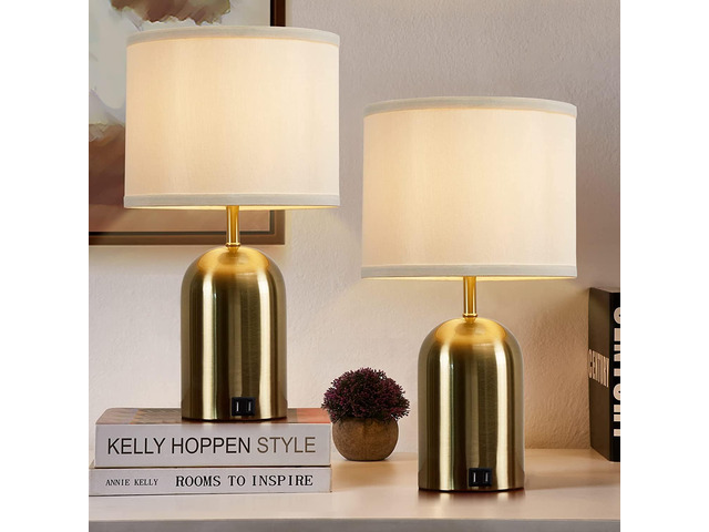 Touch Control Table Lamps Set of 2, Gold Bedside Lamps for Bedroom 18' Modern Dimmable Desk Lamp for Nightstand Living Room Office, with 2 USB...