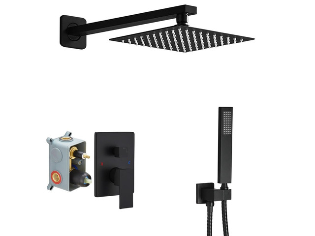 Matte Black Shower System Bathroom Luxury Rain Mixer Shower Combo Set Wall Mounted Rainfall Shower Head System Shower Faucet Rough-in Valve Body...