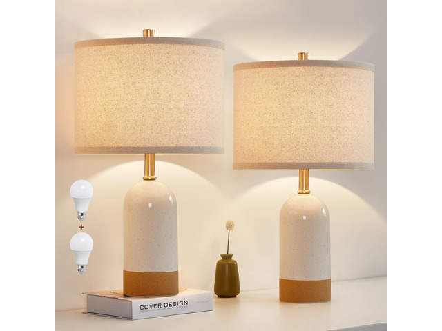 Table Lamps Set of 2, Bedside Table Lamp for Bedroom Living Room 21.5' Modern 3-Way Ceramic Desk Lamp for Nightstand, Kids Room, Dorm, Reading,...