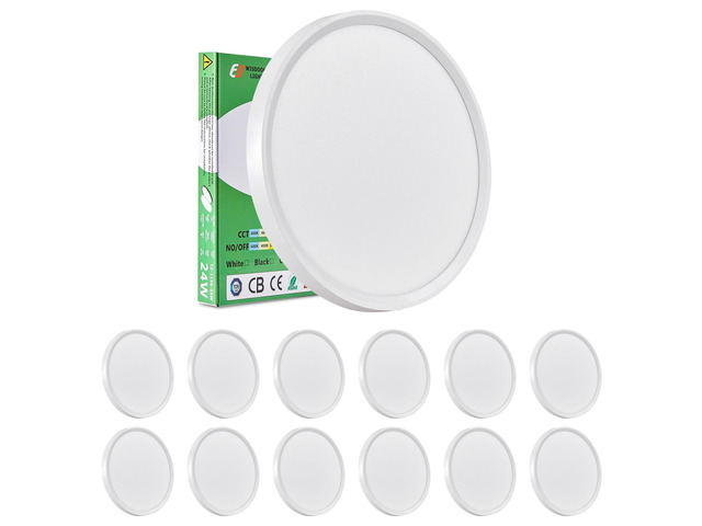 12Inch 12PK White LED Flush Mount Ceiling Light, 24W, 2520LM, 3CCT 3000K/4000K/6000K CCT Selectable, White Close to Ceiling Round Flat Panel Light,...