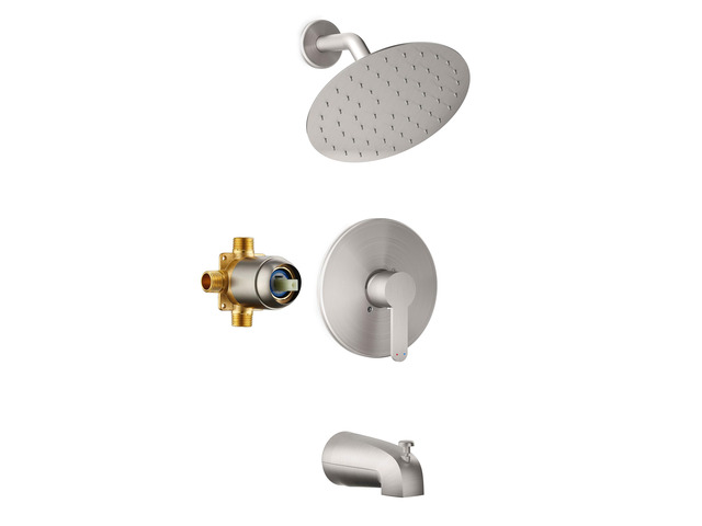 Tub Shower Faucet Set, 8' Rain Shower Head & Spout, Brushed Nickel All-Metal Rainfall Showerhead and Bathtub Spout, Single-Handle Tub Shower-Trim...