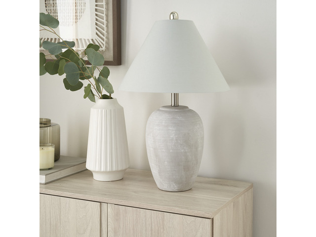 Home 23' Grey Vintage Distressed Ceramic Pot Table Lamp for Bedroom, Living Room, End Table, with Grey Conical Empire Shade