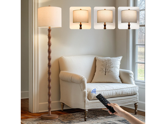 62' Rustic Farmhouse Floor Lamp with Remote & Dimmable 9W Bulb, 3 Color Temperatures Tall Resin Standing Lamp, Retro Floor Lamp for Living Room,...