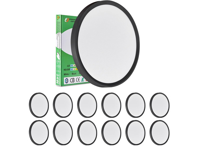 12Inch 12PK Black LED Flush Mount Ceiling Light, 24W, 2520LM, 3CCT 3000K/4000K/6000K CCT Selectable, Black Close to Ceiling Round Flat Panel Light,...