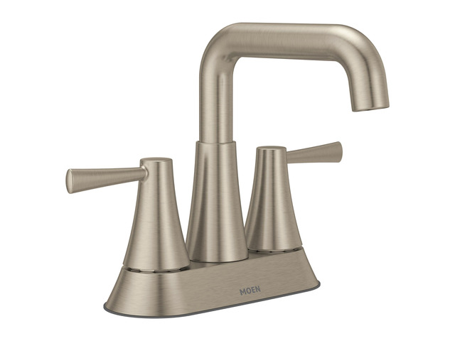 Ronan Spot Resist Brushed Nickel Two-Handle 4 in. Centerset Modern Double Bend Bathroom Faucet with Push-Down Drain, 84025SRN