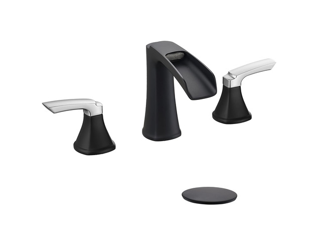 Bathroom Faucet 3 Hole, Waterfall 8 Inch Bathroom Sink Faucet Matte Black & Chrome, Lead-free Brass 2-handle Widespread Faucets for Bathroom Sink...