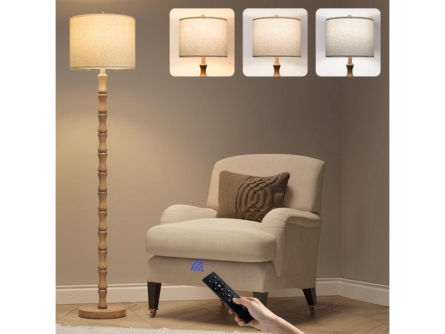 62' Rustic Farmhouse Floor Lamp with Remote & Dimmable 9W Bulb, 3 Color Temperatures Resin Standing Lamp, Retro Corner Tall Lamp for Living Room,...