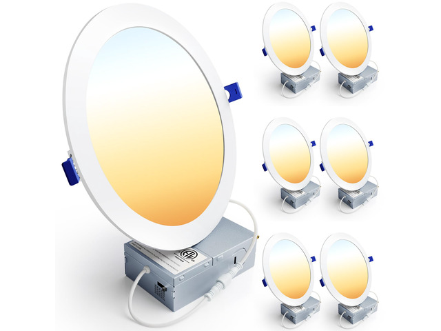 6 Pack 8 Inch LED Recessed Light, Canless, 5CCT Dimmable Wafer 5%-100% Dimmable, 2700K-5000K Selectable, 1600LM 18W 120V, IC & Damp Rated, 50000h...