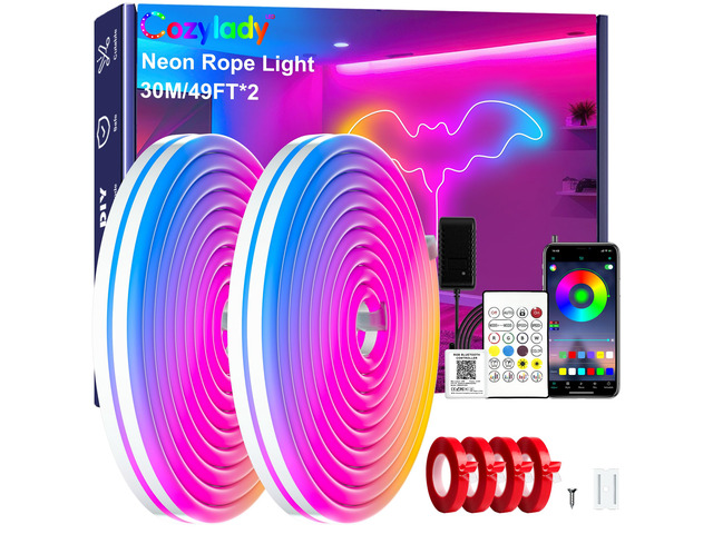 RGB Neon Light LED Rope Light (100Ft/30M) Waterproof Bluetooth APP Remote Control Music Sync Strip Light,24V Flexible DIY Silicone Light for Indoor...