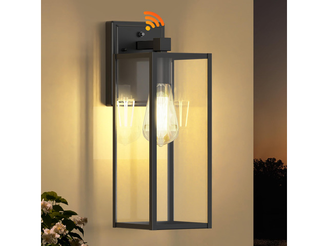 16' Dusk to Dawn Exterior Lighting Fixture, Outdoor Porch Light Wall Sconce Anti-Rust Metal Frame, Tempered Glass, E26 Base, Waterproof, Sensor...