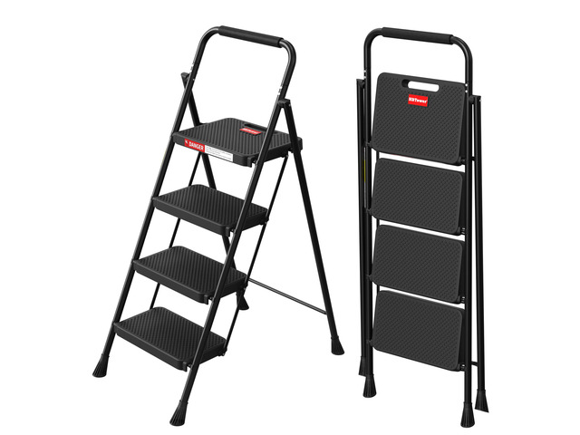 4 Step Ladder, Step Stool Foldable for Adults with Wide Anti-Slip Pedal, Lightweight Step Ladders for Home and Kitchen