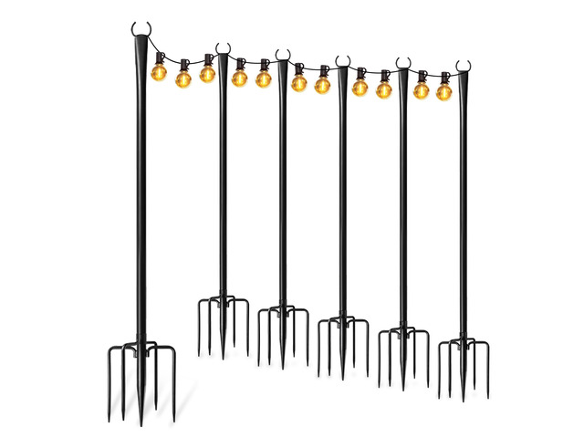 6 Pack String Light Poles for Outside, Adjustable Metal Patio Light Poles Poles for Outdoor String Lights with Ground/Fence Mounts for Deck, Patio...
