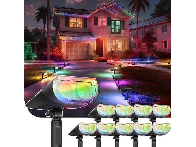 RGB Solar Spotlights Outdoor Waterproof 9 Modes Multicolor 10 Pack StarrayS Mini, 9 Color Changing Modes, IP65, Adjustable Head, for Holiday House...