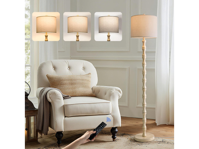 62' Rustic Farmhouse Floor Lamp Antique White with Remote & Dimmable 9W Bulb, 3 Color Temperatures Resin Standing Lamp, Retro Tall Lamp for Living...