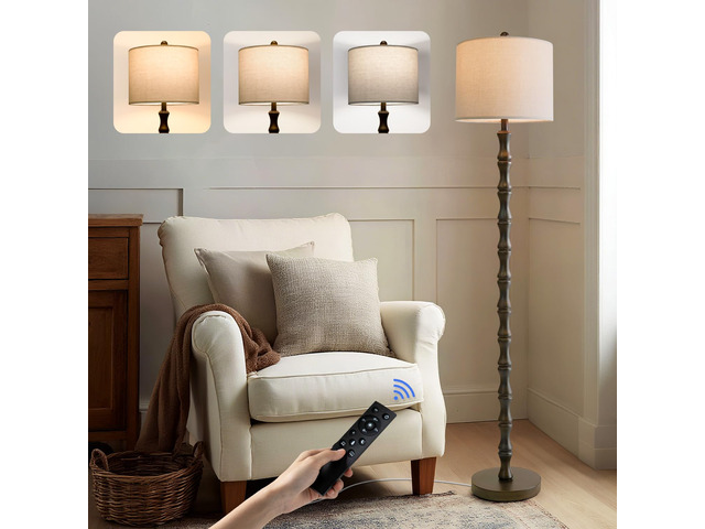 62' Rustic Farmhouse Floor Lamp Dark Brown with Remote & Dimmable 9W Bulb, 3 Color Temperatures Resin Standing Lamp, Retro Tall Lamp for Living...