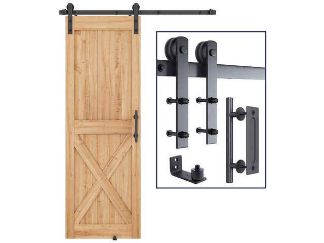 5 FT Heavy Duty Sturdy Sliding Barn Door Hardware Kit, Black (Whole Set Includes 1x Pull Handle Set & 1x Floor Guide) Fit 28''-30' Wide Door Panel...
