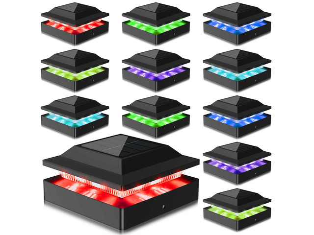 Solar Post Cap Lights for 4x4 Wood/Vinyl Posts, 12 Pack IP65 Waterproof Fence Post Solar Lights, RGB Color Changing, 10-12H Long Illumination for...