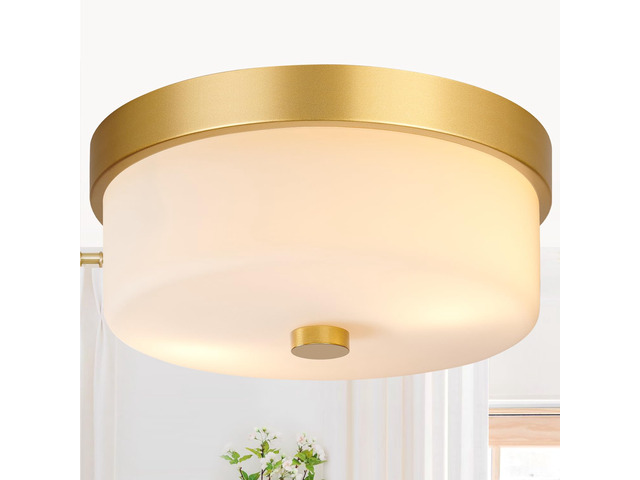 Flush Mount Ceiling Light Fixtures, 2-Light Gold Ceiling Mount with Milky White Glass Lampshade, Industrial Flush Mount Light Fixture Farmhouse for...