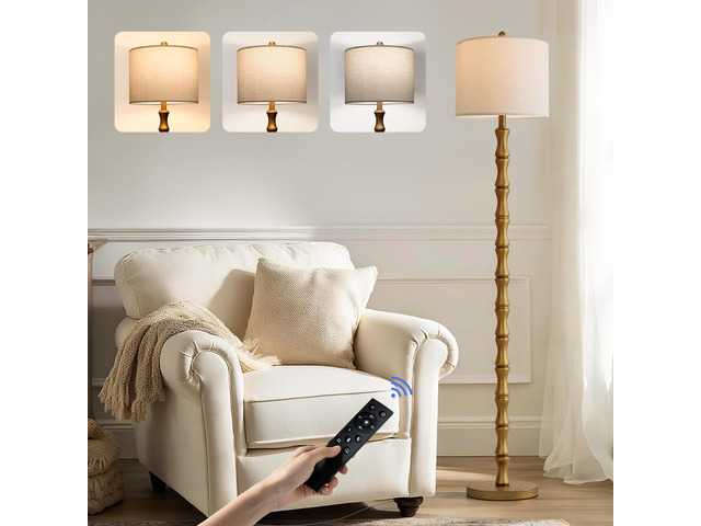62' Rustic Farmhouse Floor Lamp Antique Gold with Remote & Dimmable 9W Bulb, 3 Color Temperatures Resin Standing Lamp, Retro Tall Lamp for Living...