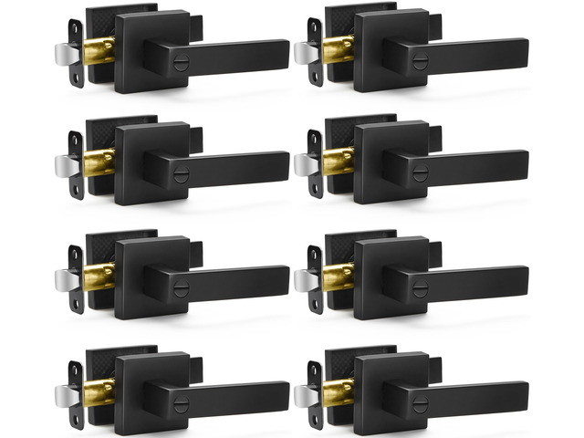 8 Pack Privacy Door Handles Square Door Levers, Keyless Interior Door Knobs Matte Black Door Levers Heavy Duty Door Locks for Bedroom Bathroom,...