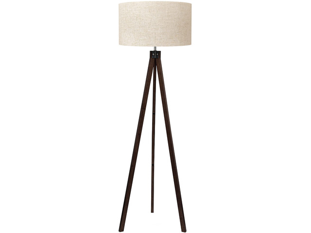 Tripod Floor Lamp Mid Century Modern Standing Lamps for Living Room Light-Diffusing Linen Shade, Premium Rubberwood Tripod with E26 Base, Adding...