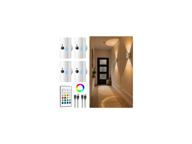 Motion Sensor Wall Sconces, Battery Operated Wall Lights Rechargeable, 3 CCT & 12 RGB, No Drill Mount, Wireless Remote LED Lights for Hallway,...