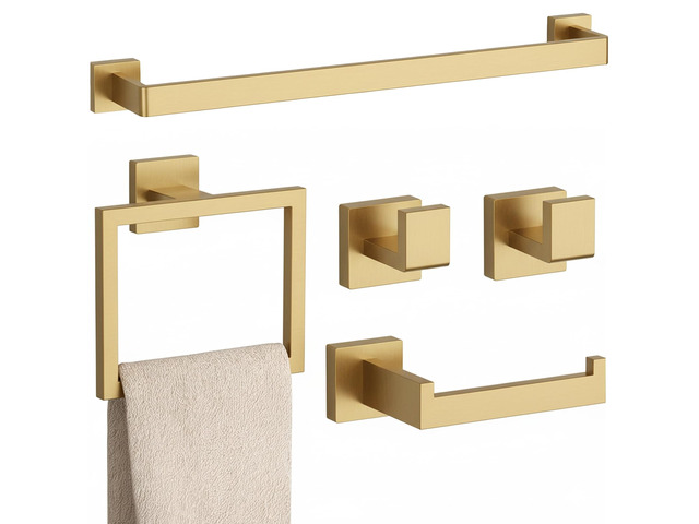 5-Piece Brushed Gold Bathroom Accessories Set 23.6 Inch Towel Bar Set. SUS 304 Stainless Steel Bathroom Hardware Set Towel Racks for Bathroom, Robe...
