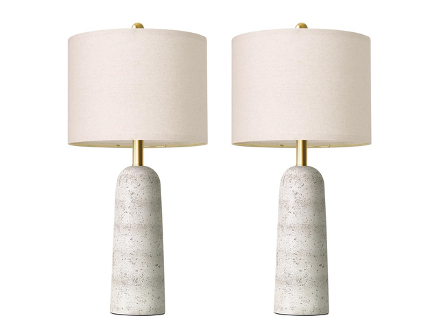 27.25' Modern Table Lamp Set of 2, White Resin Table Lamps with Stone Look, Lamps for Living Room with Linen Shades, Bedside Lamps for Bedroom,...