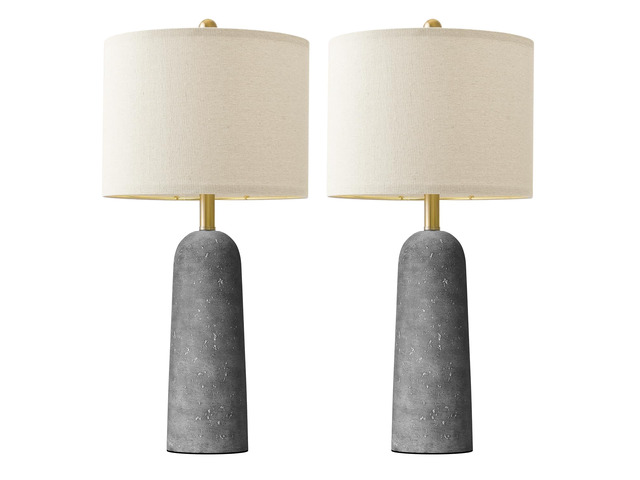 27.25' Modern Table Lamp Set of 2, Gray Resin Lamp with Natural Stone Look, Lamps for Living Room with Linen Shades, Nightstand Lamp for Bedroom,...