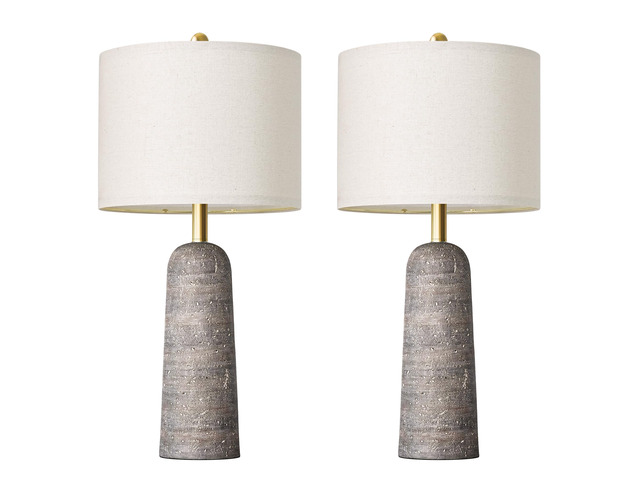 27.25' Modern Table Lamp Set of 2, Light Grey Resin Table Lamps with Stone Look, Lamps for Living Room with Linen Shades, Bedroom Nightstand Lamps,...