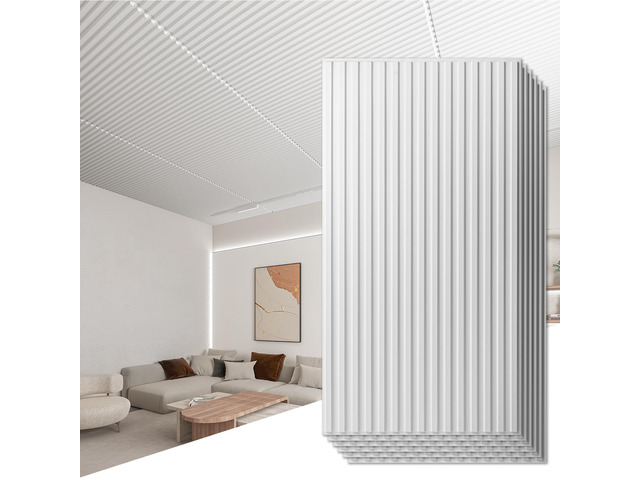 Fluted Slat 3D Wall Panels, Drop Ceiling Tiles, 6-Pack, White 24' x 48', Lightweight, Break-Proof, Compatible with Grid System, Ideal for Home,...