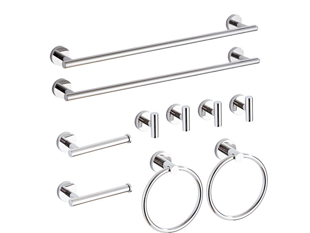 Chrome Bathroom Hardware Set 10 Piece with Towel Racks for Bathroom, SUS304 Stainless Steel Bath Towel Bar Set, 24 Inch Wall Mounted Accessories Kit