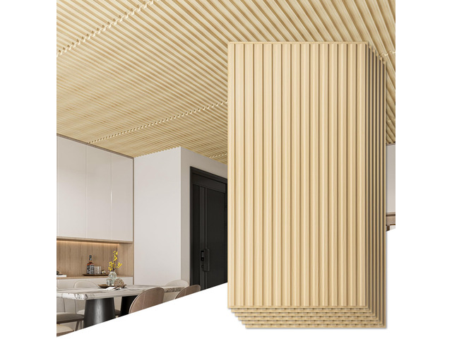 Fluted Slat 3D Wall Panels, Drop Ceiling Tiles, 6-Pack, Oak 24' x 48', Lightweight, Break-Proof, Compatible with Grid System, Ideal for Home,...