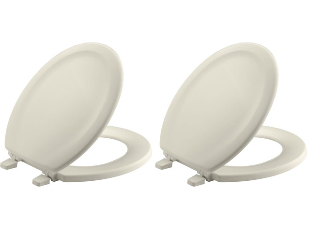 4648-47 Stonewood Round Toilet Seat, Wood Seat for Standard Round Toilets, Lid with Color-Matched Plastic Hinges, Almond (Pack of 2)