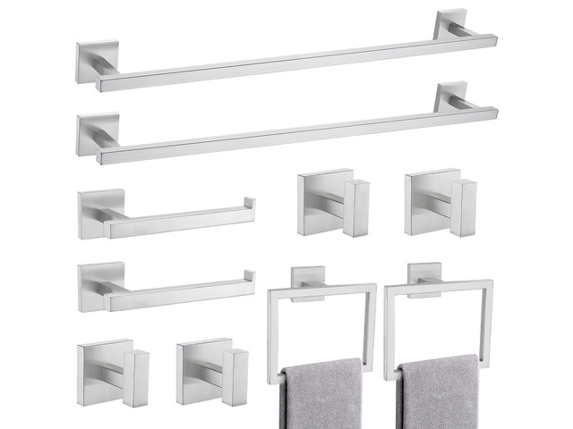 Brushed Nickel Bathroom Hardware Accessories Set 10 Pieces, 23.6' SUS304 Stainless Steel Towel Bar Set Wall Mounted Includes Single Towel Bar,...