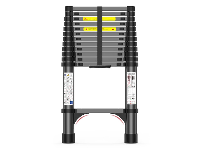 12.5FT Telescoping Ladder, 330lb Capacity Aluminum Heavy-Duty Extension Ladder with Anti-Slip Steps for Secure Attic Access, Roof, and Home...