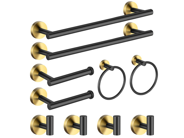 Bathroom Hardware Set 24 Inch, Black Gold Towel Bar Set Including 24' Hand Towel Bars, Toilet Paper Holders, Towel Rings, Robe Towel Hooks